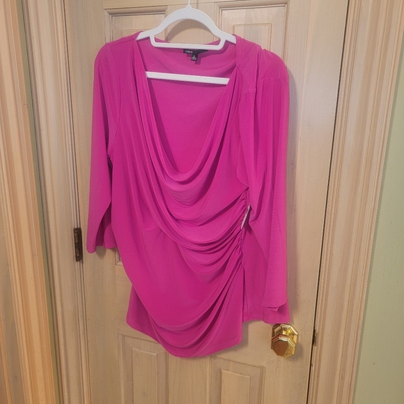 NWT Misses sz XL Chaus Hot Pink Sexy form fitting draped shirt - Picture 7 of 10